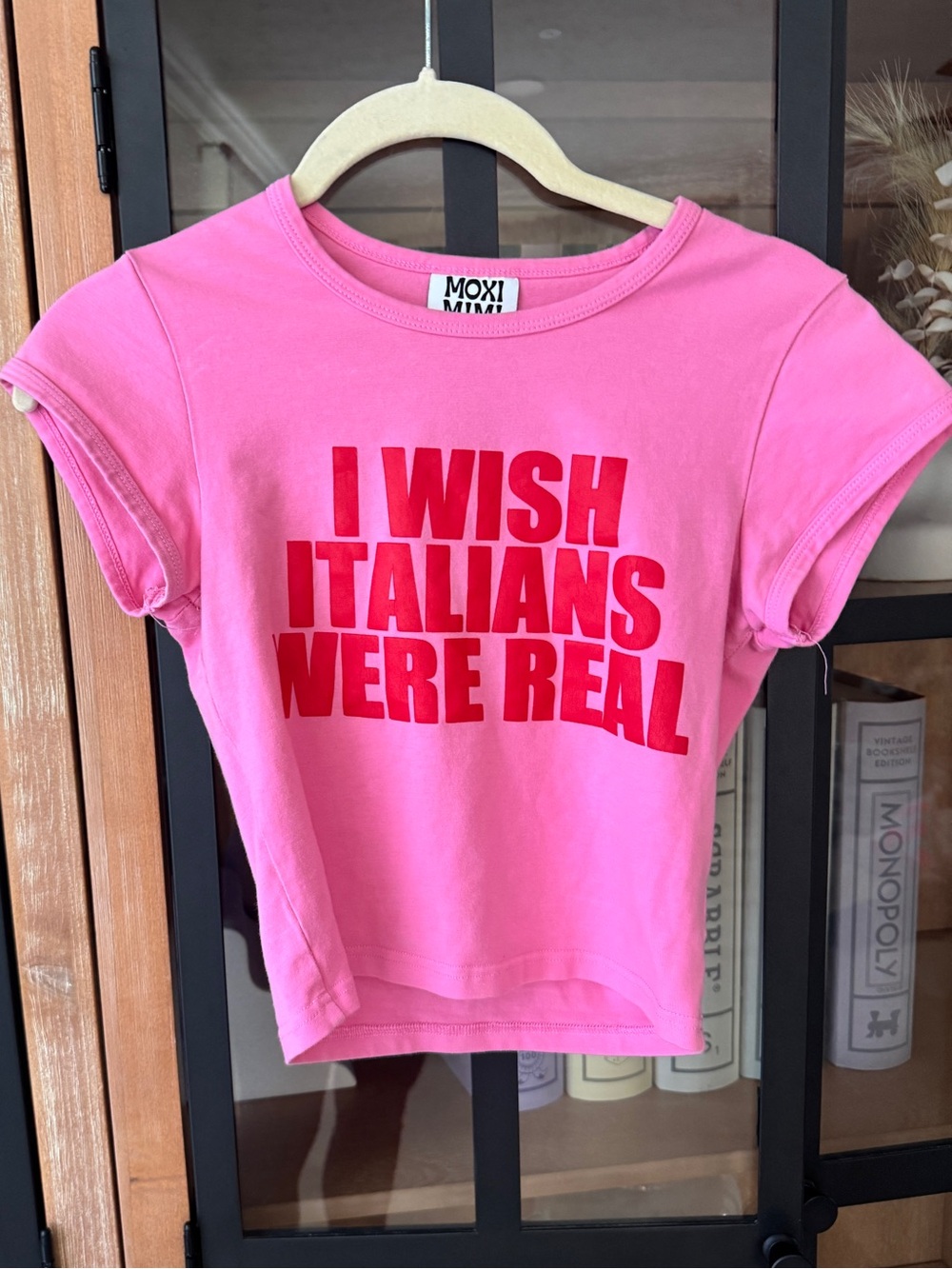 I Wish Italians were real baby tee neon bubblegum graphic short sleeve crop top